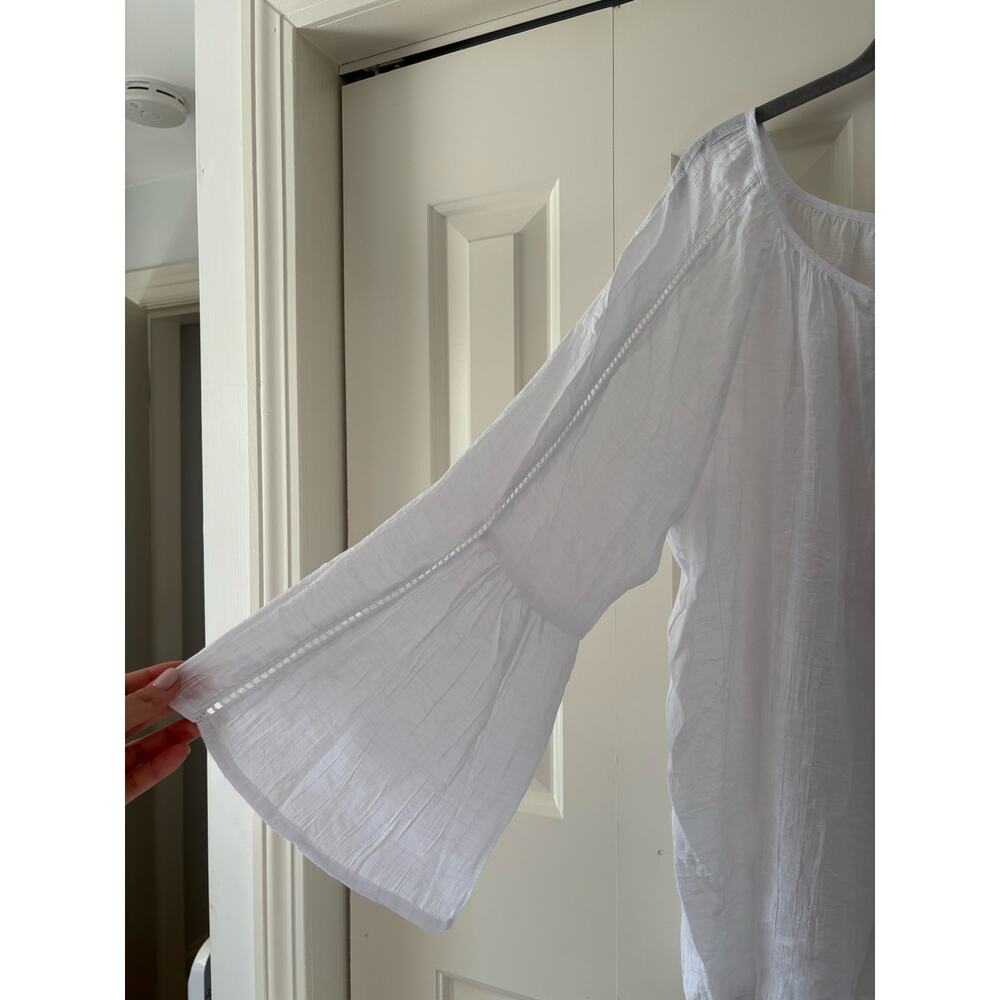 Counterparts White Peasant Blouse Women XL Boho Tie Neck Bell Sleeve Tunic Top - Picture 5 of 9